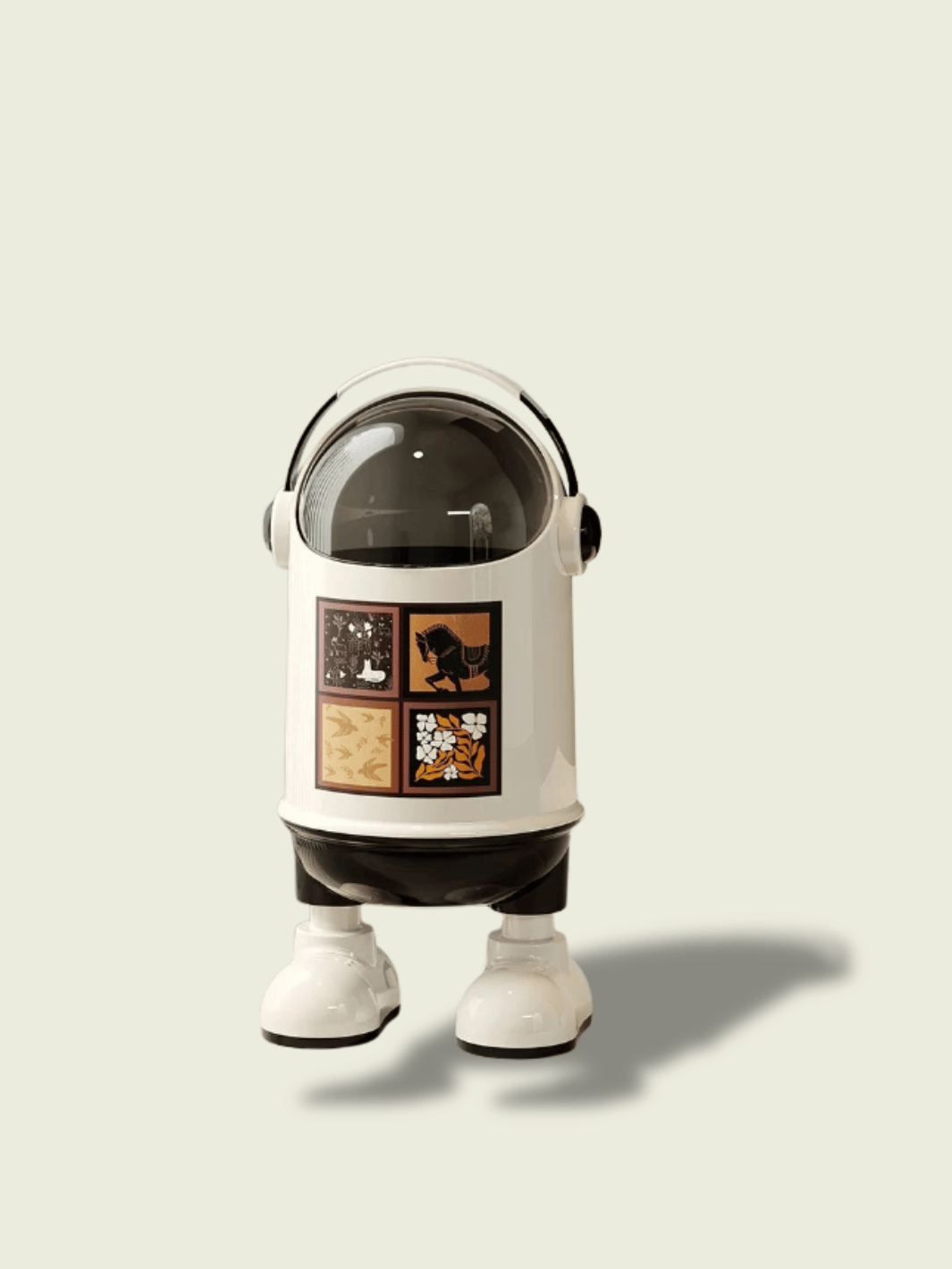 Poubelle astronaute AstroBin blanche avec casque transparent et motif décoratif