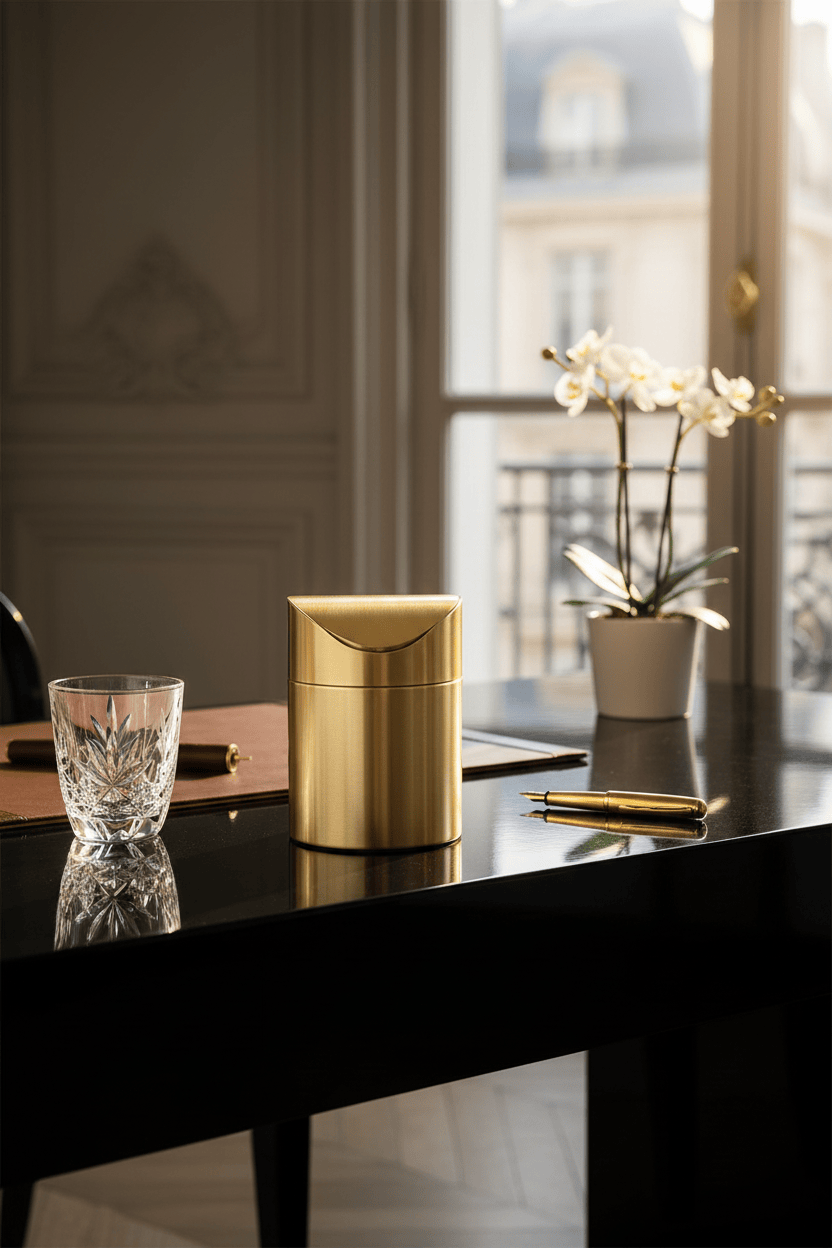 Poubelle d'Or finition dorée – vue du produit